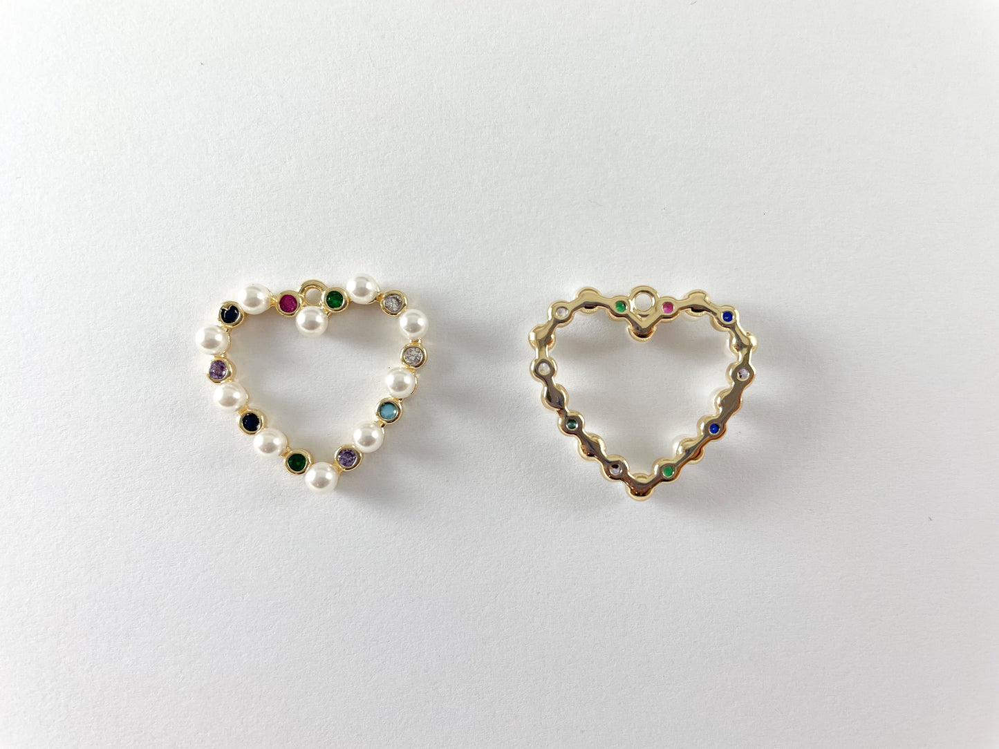 Real Gold 18K Plated Dainty Multi Cz Pave Pearl Heart Pendant Charm Over Brass 6pcs