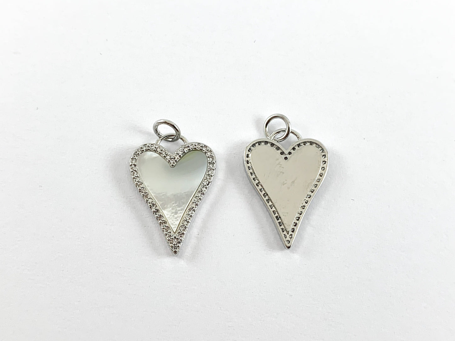 18K Real Gold/Platinum Plated Micro CZ Pave White Lip Shell Heart Charm Pendant Over Copper 5 pcs