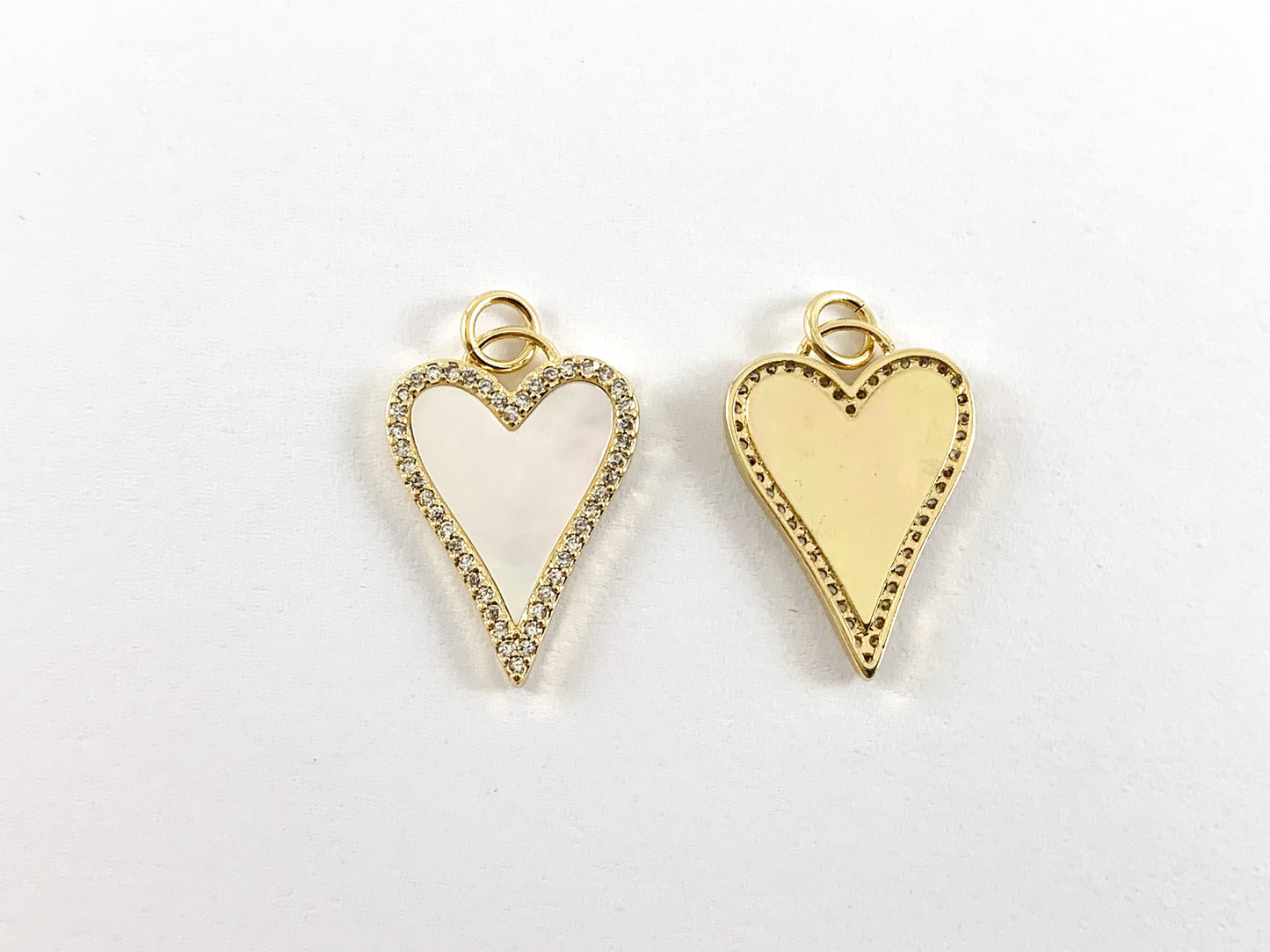 18K Real Gold/Platinum Plated Micro CZ Pave White Lip Shell Heart Charm Pendant Over Copper 5 pcs