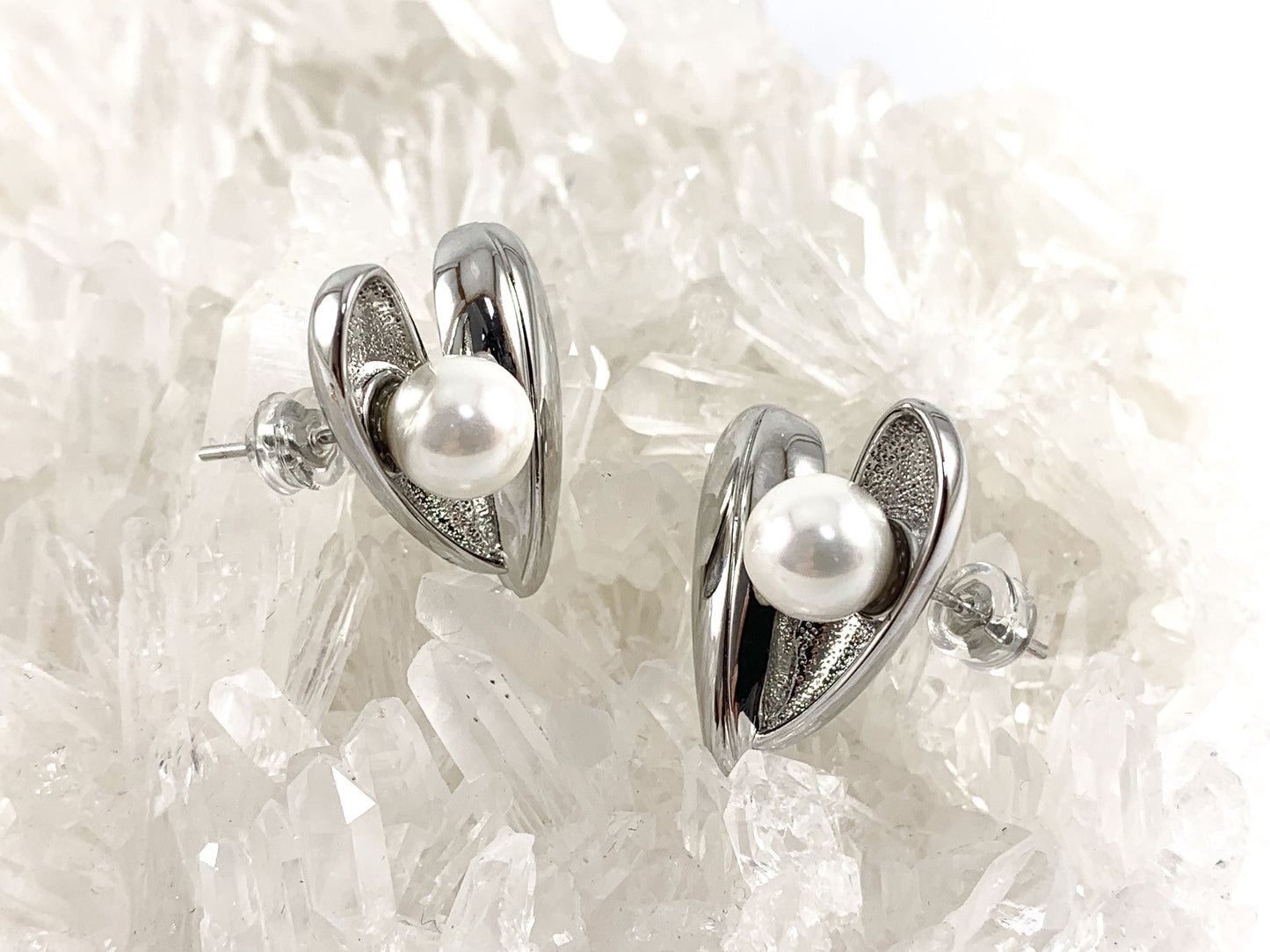 Real 18K Gold/Silver Plated Pearl Heart Earrings Over Copper 3 pairs