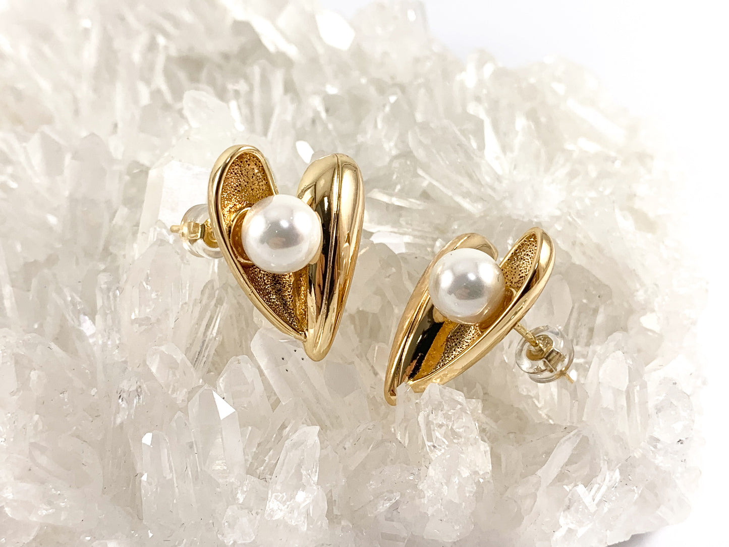 Real 18K Gold/Silver Plated Pearl Heart Earrings Over Copper 3 pairs