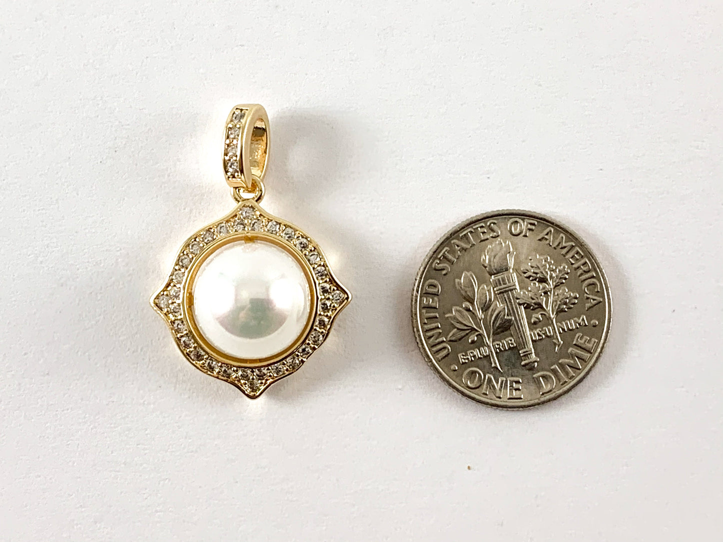 Real Gold Plated 18K Micro CZ Pave Mother of Pearl Charm Over Copper 5pc