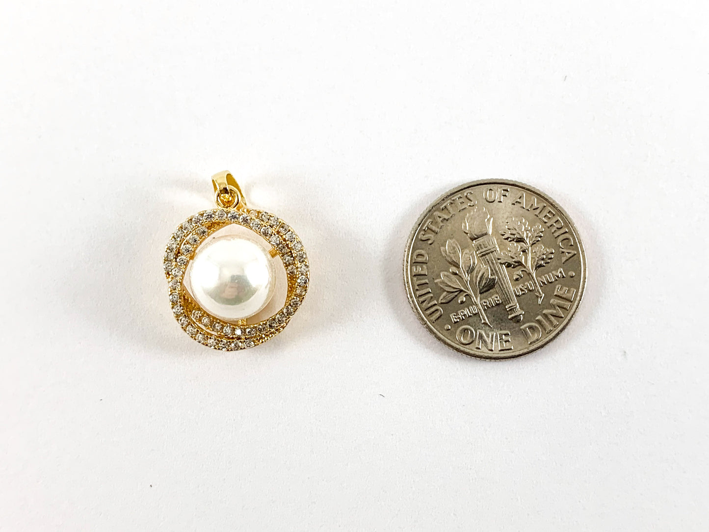 Real Gold Plated 18K Micro CZ Pave Mother of Pearl Charm Pendant Over Copper 6pcs