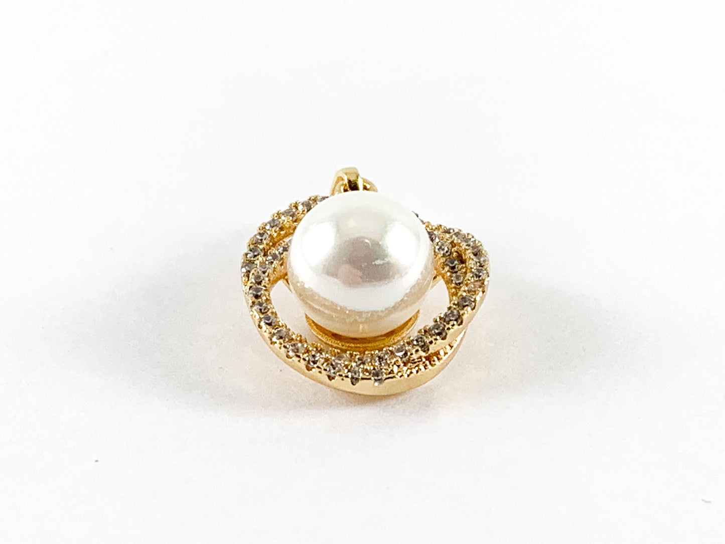Real Gold Plated 18K Micro CZ Pave Mother of Pearl Charm Pendant Over Copper 6pcs