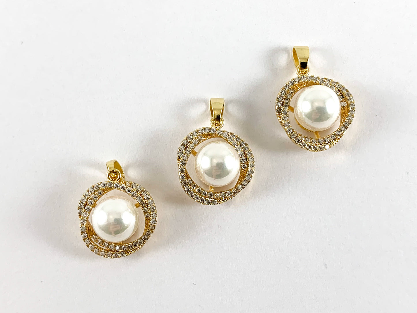 Real Gold Plated 18K Micro CZ Pave Mother of Pearl Charm Pendant Over Copper 6pcs