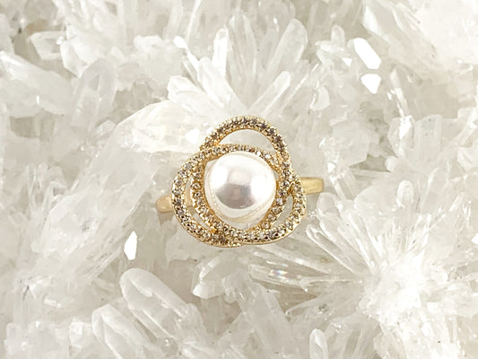 Real Gold 18K Plated CZ Pave Pearl Cluster Statement Adjustable Ring 4pcs