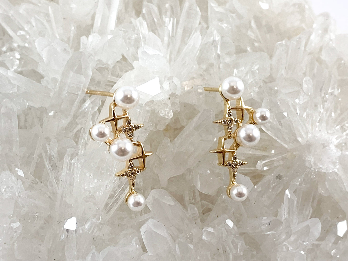 Real 18K Gold Plated Pave Mother of Pearl Earring Stud Over Copper 3 pairs
