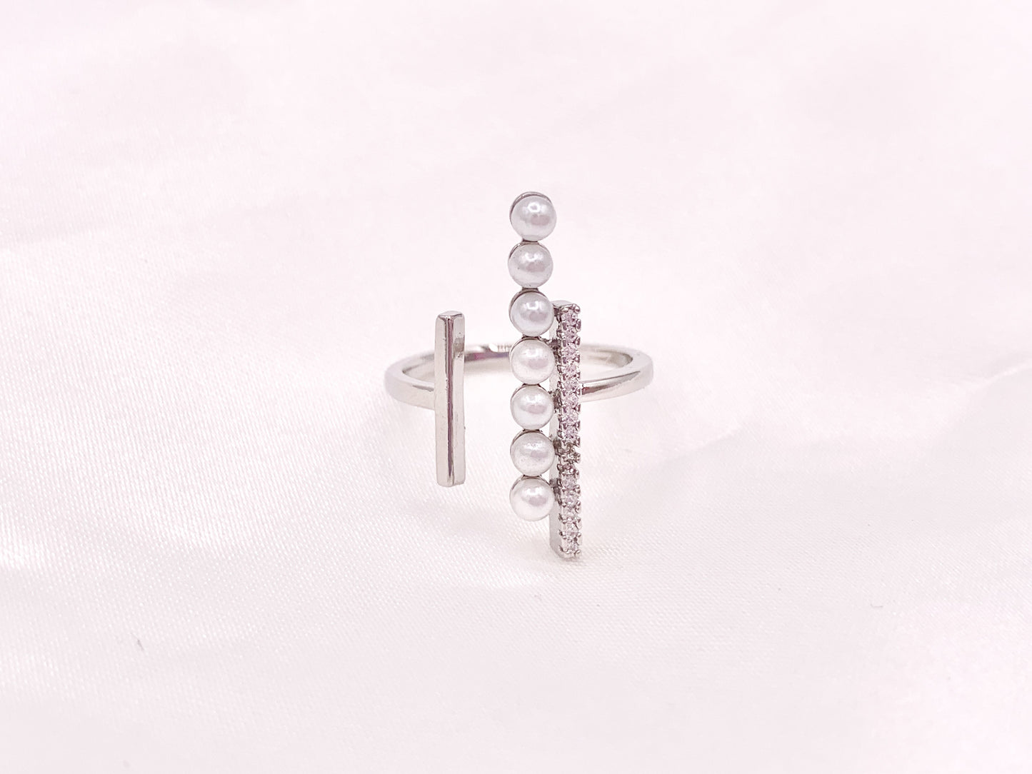 Statement Lined Pearl Cubic Zirconia Open Front Rings in 18K Gold or Silver Plated Copper 4 pcs