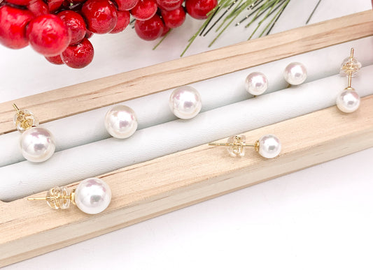 Cute Mother of Pearl Studs in 18K Gold plated Copper 6mm 8mm 5 pairs