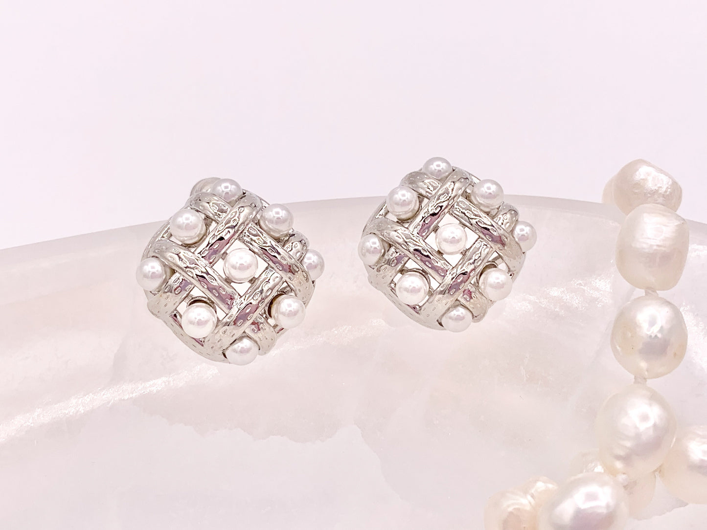 Elegant Unique Designed Pearl Diamond Shape Earrings in 18K Gold or Silver Plated Copper 3 pairs