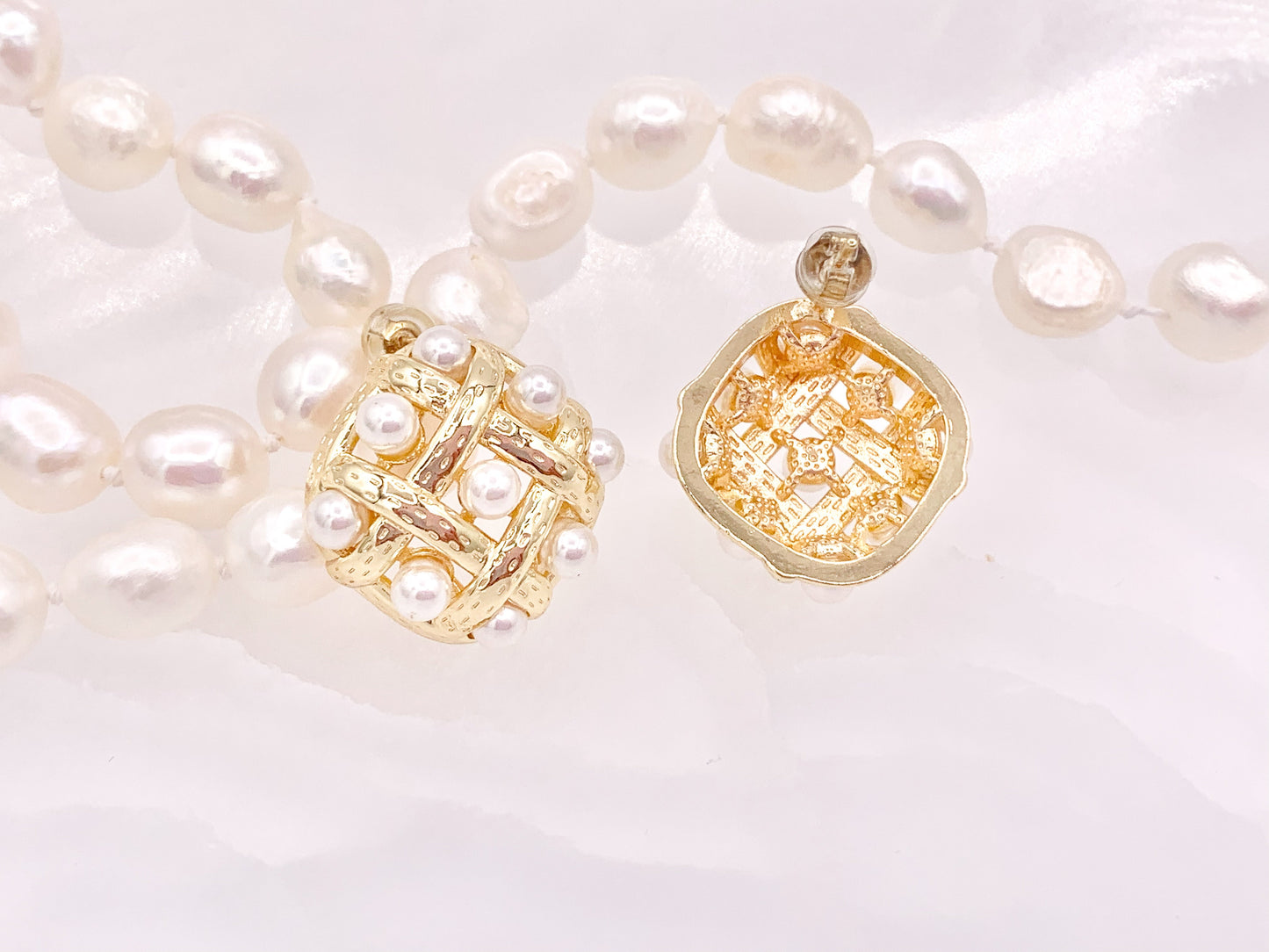 Elegant Unique Designed Pearl Diamond Shape Earrings in 18K Gold or Silver Plated Copper 3 pairs
