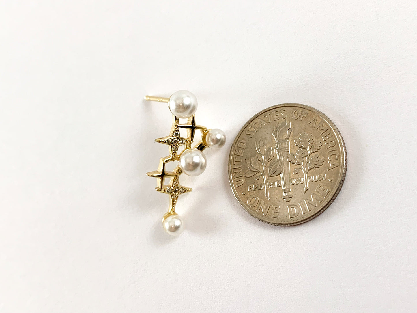 Real 18K Gold Plated Pave Mother of Pearl Earring Stud Over Copper 3 pairs