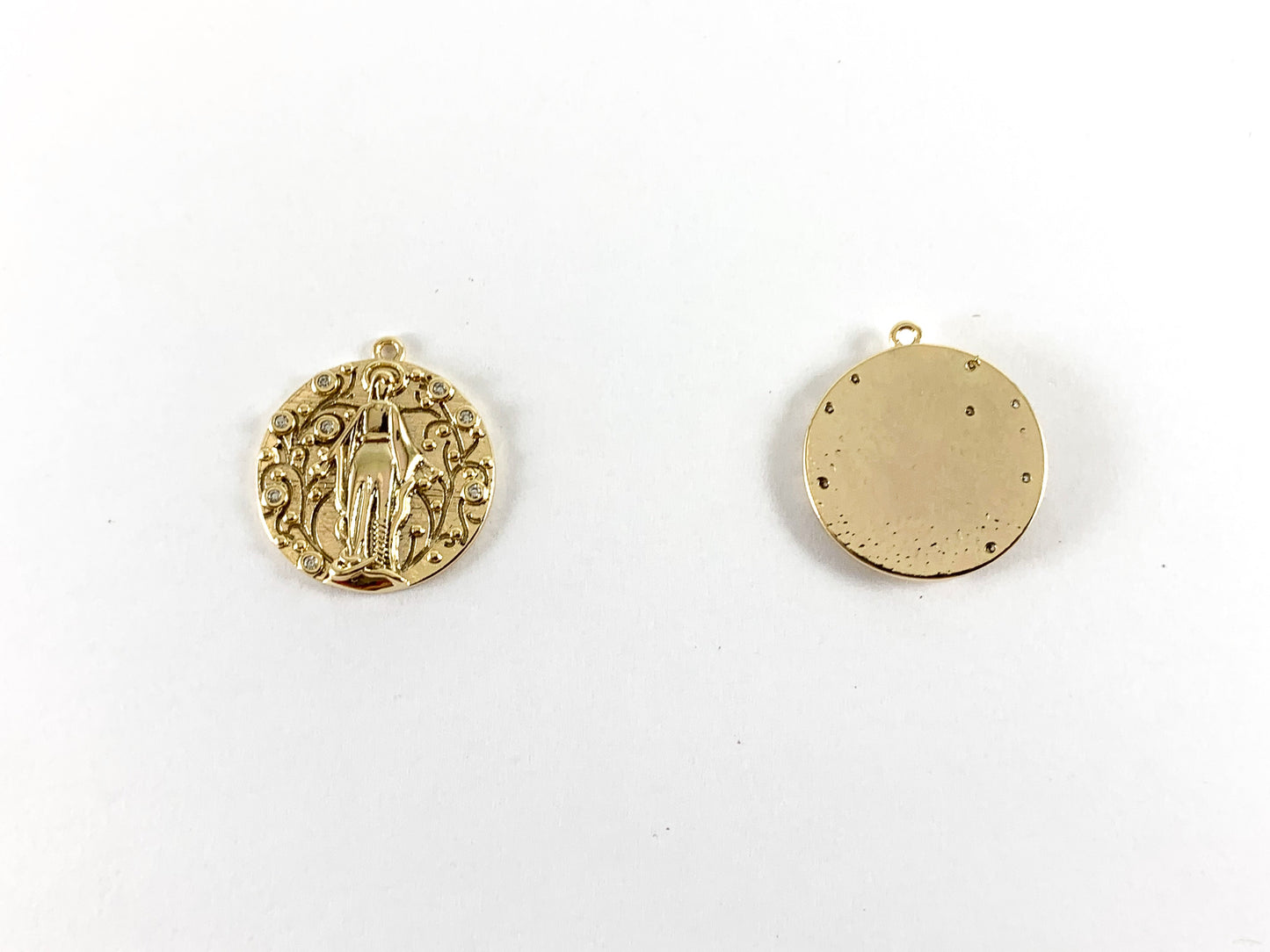 Real Gold 18K Plated CZ Pave Miraculous Medal Catholic Mary Charm Pendant Over Brass 5pcs