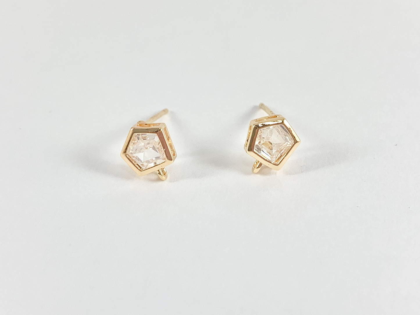 Dainty Pentagon Shaped CZ Pave Earring Component with Loop in 18K gold plated Copper 4 pairs