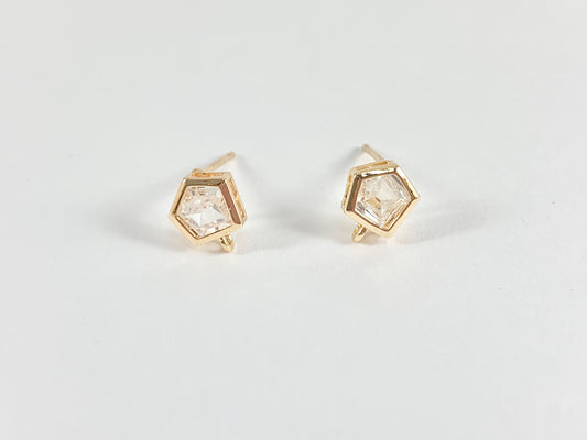 Dainty Pentagon Shaped CZ Pave Earring Component with Loop in 18K gold plated Copper 4 pairs