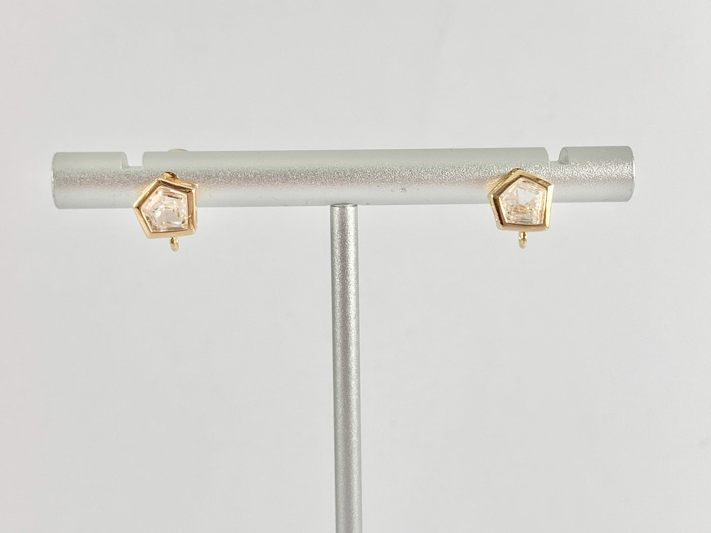 Dainty Pentagon Shaped CZ Pave Earring Component with Loop in 18K gold plated Copper 4 pairs