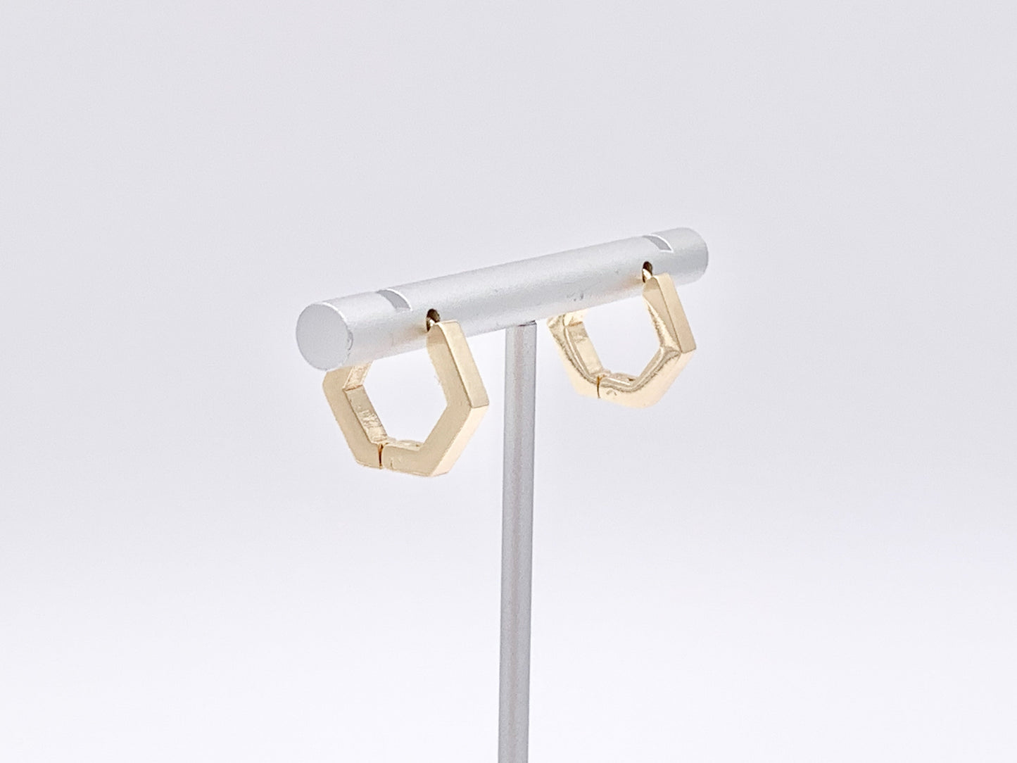 Minimalist Hexagon Shaped Earring Huggies 18K Gold or Silver Plated Over Brass Earrings
