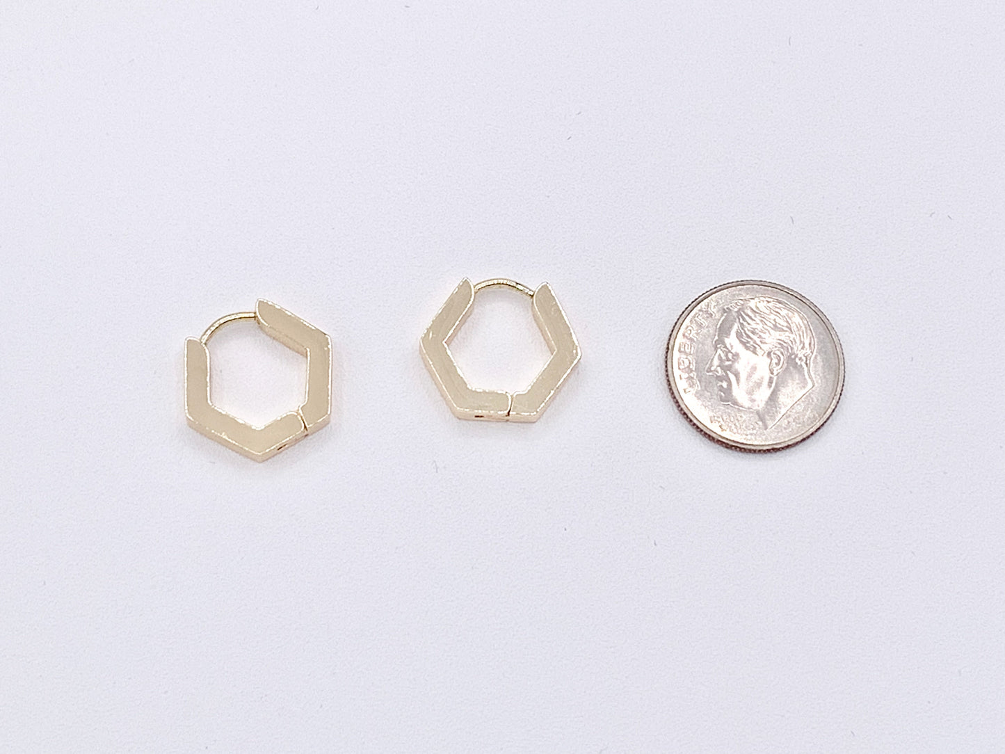Minimalist Hexagon Shaped Earring Huggies 18K Gold or Silver Plated Over Brass Earrings
