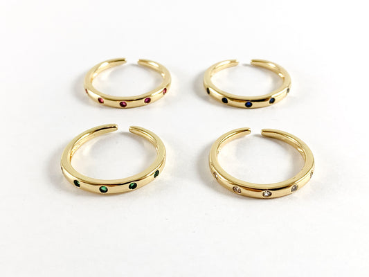 Real Gold 18K Plated CZ Pave Rhinestone Dainty Minimalist Ring over Copper 5pcs
