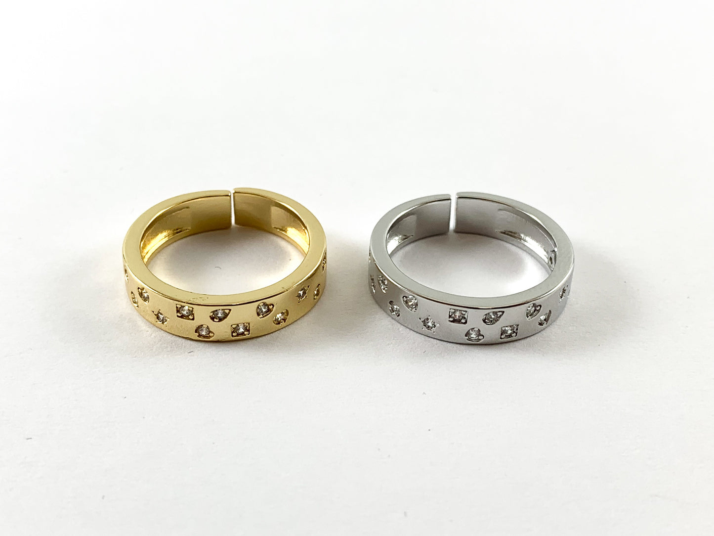 Real Gold 18K/Platinum Plated CZ Pave Adjustable Ring 4pc
