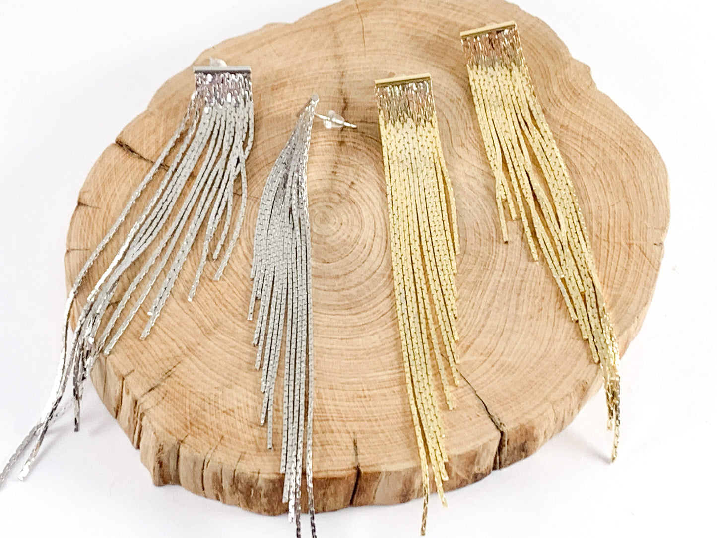 Glamorous fringe Straight Tassel Earrings in 18K Gold or Silver Plated over Copper 1 pair