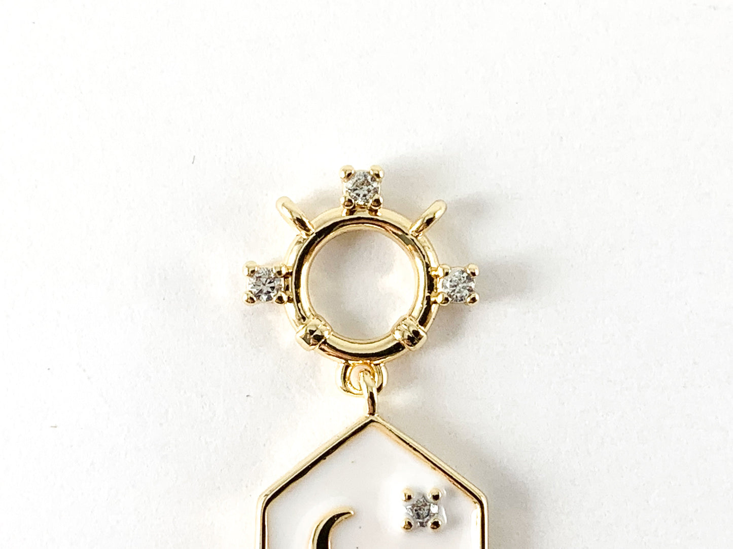 18K Gold Plated Brass Enamel & CZ Pave Golden Bee Moon Star Pendant Charm 6pcs