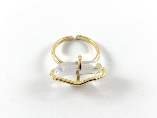 Real Gold 18K Plated Imitation Clear Quartz Ring 5pc