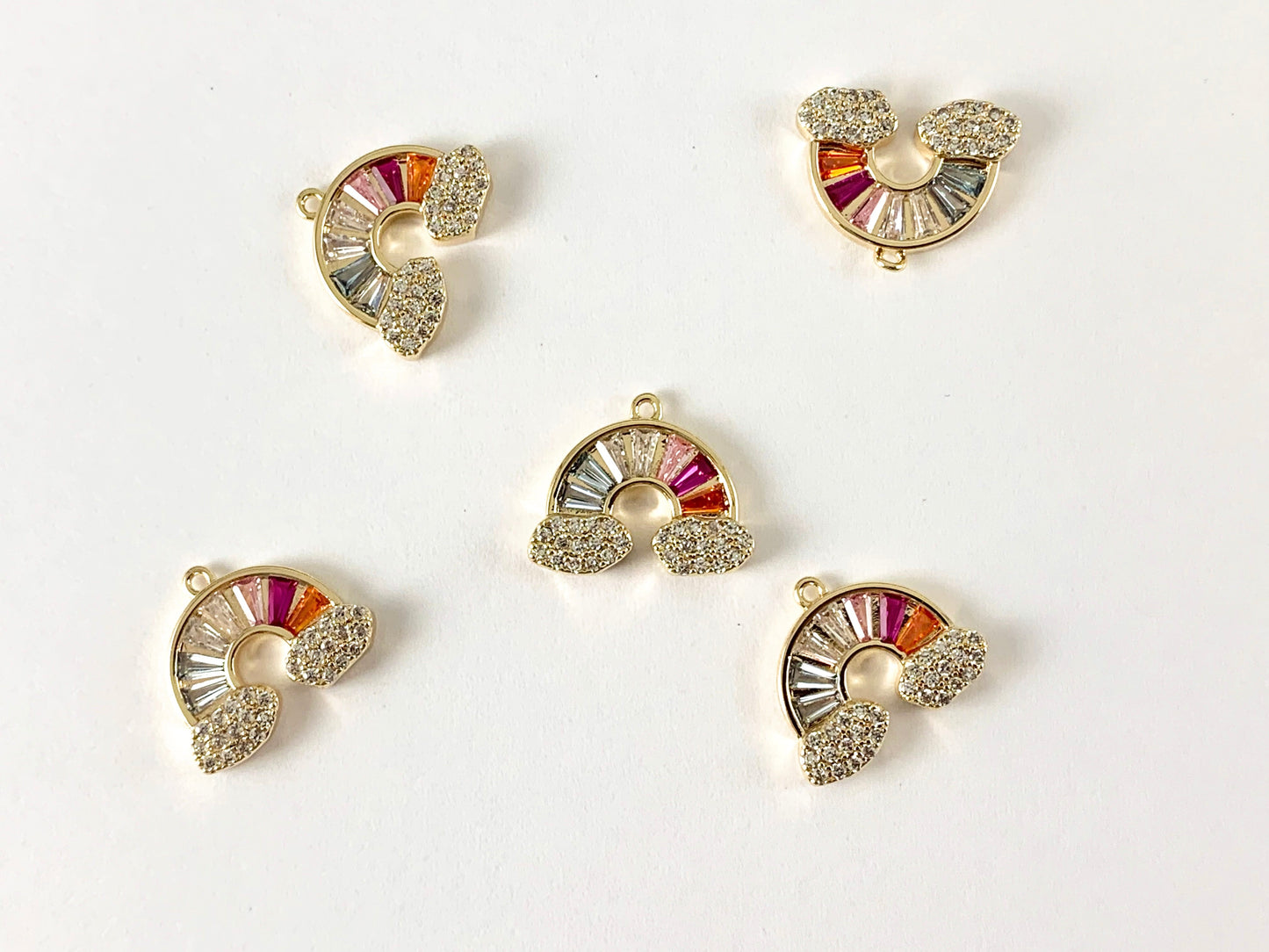 18K Gold Plated Micro CZ Pave Rainbow Clouds Charm Over Brass 5pcs