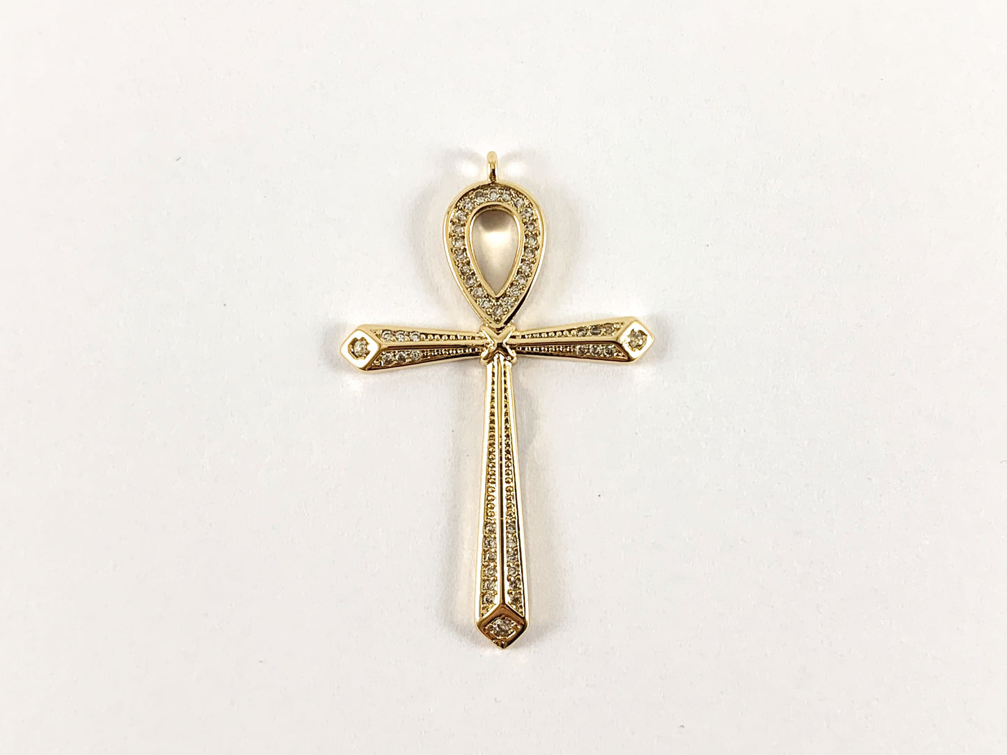 Real Gold 18K Plated Micro CZ Pave Ankh Cross Pendant Over Copper 6pcs