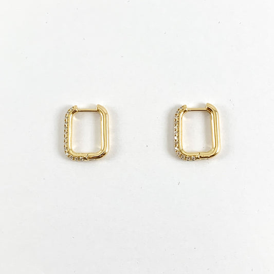 Real 18K Gold Plated Pave Rectangle Earring Over Copper 5pairs