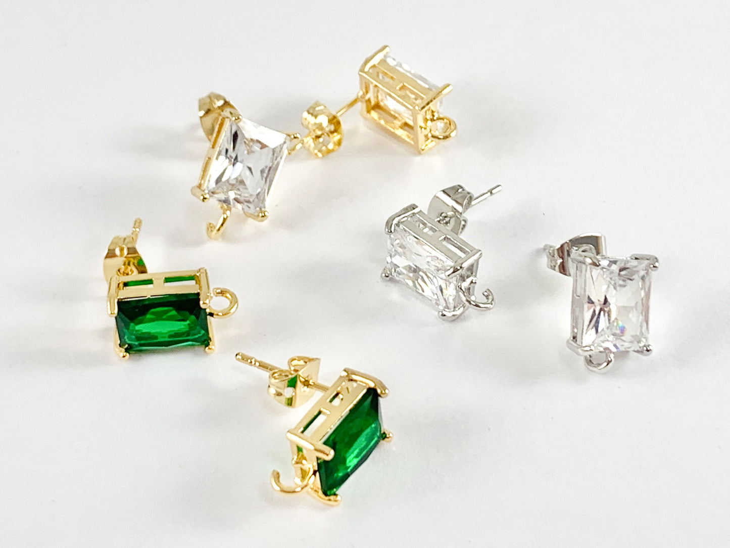 Real 18K Gold Plated Pave Rectangle Earring Stud Component Over Copper 5pairs
