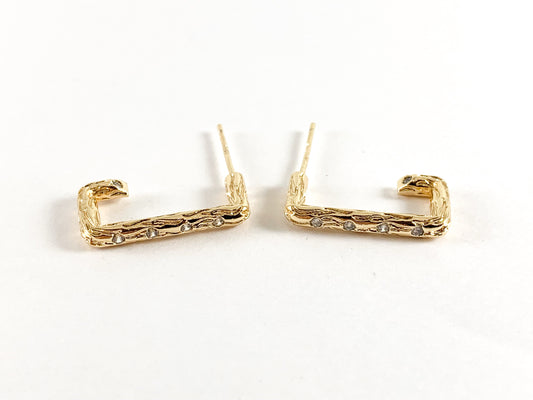 Real Gold 18K Micro CZ Pave Half Rectangle Earrings 5 pairs
