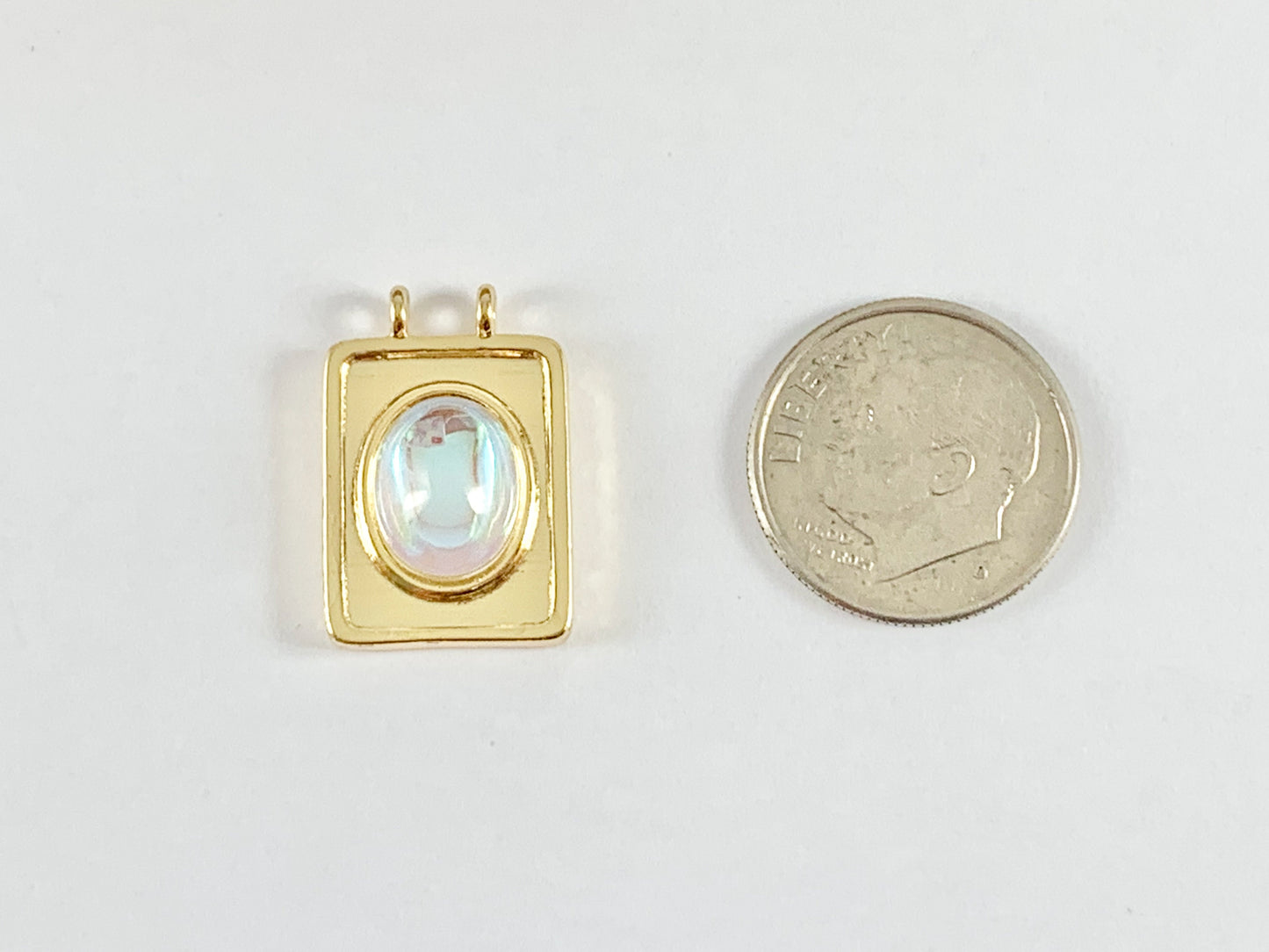 Opalite Oval AB Rectangle Pendants over 18K Gold plated Copper 6 pcs