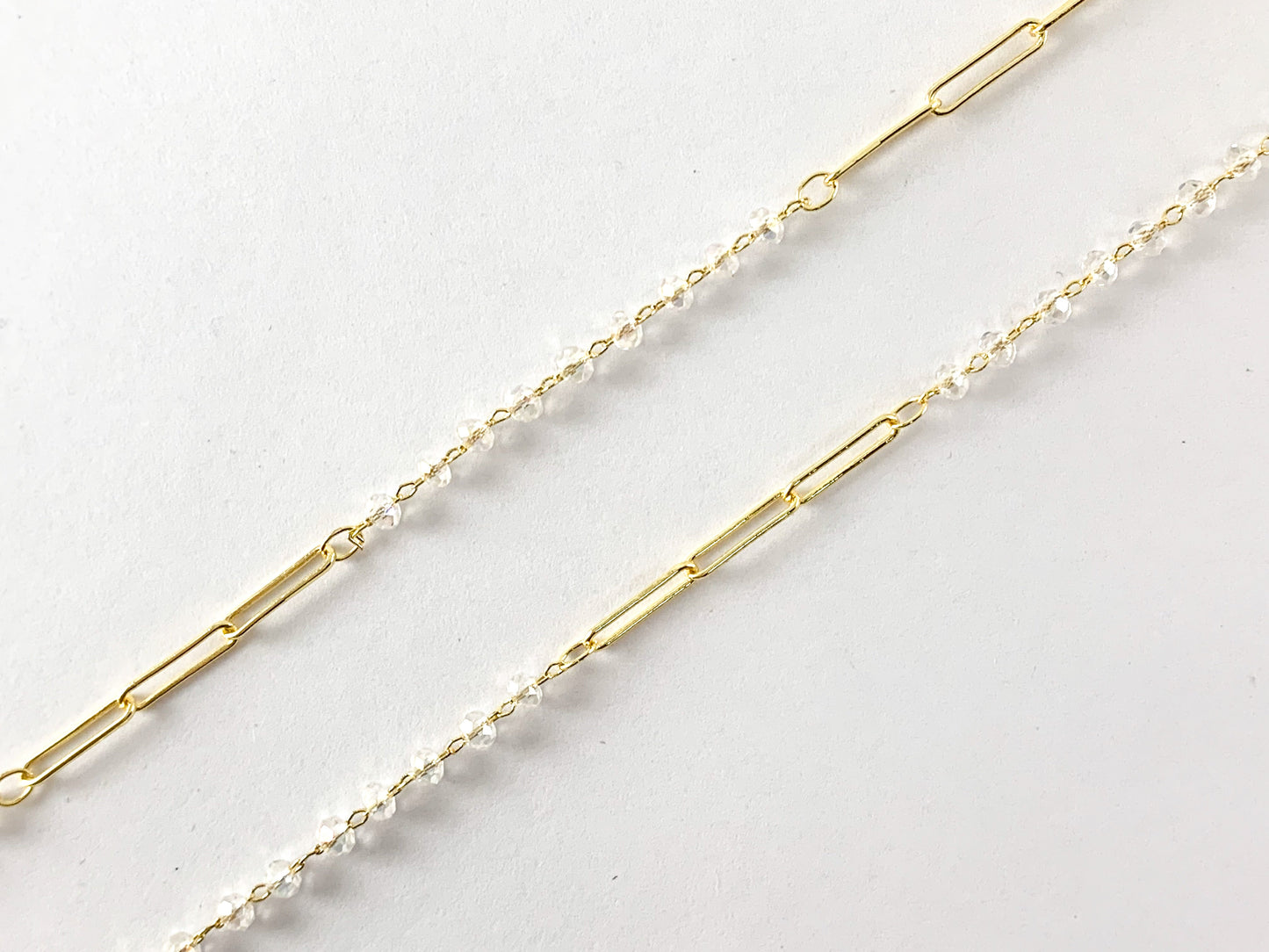 18K Gold Plated Paperclip Style Chain with Clear AB Crystals
