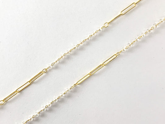 18K Gold Plated Paperclip Style Chain with Clear AB Crystals