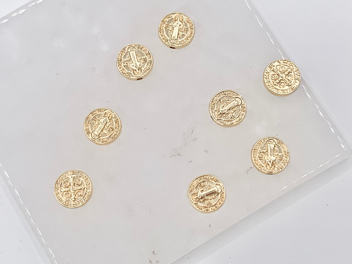 Gold St. Benedict Patron Saint Spacer Beads Religious Rosary Catholic Jewelry Beading Findings Supplies in 18k Gold Plating Around 10mm 20 pcs