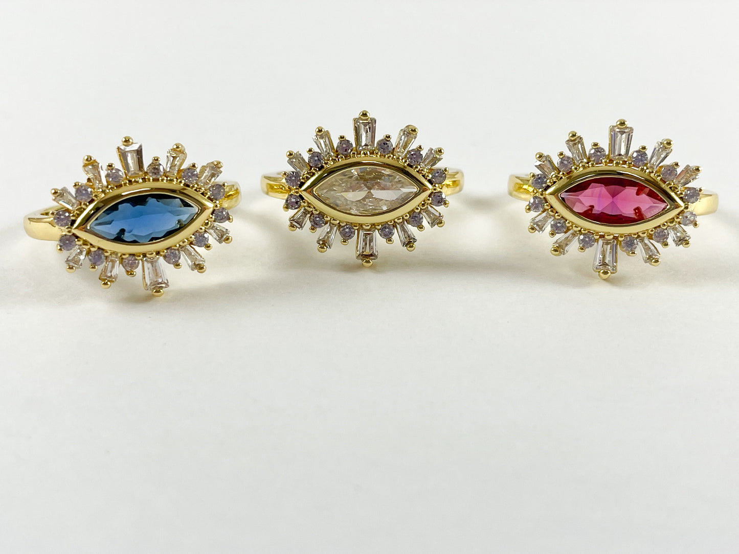 18K Real Gold Plated CZ Pave Rhinestone Cluster Adjustable Ring 4pcs