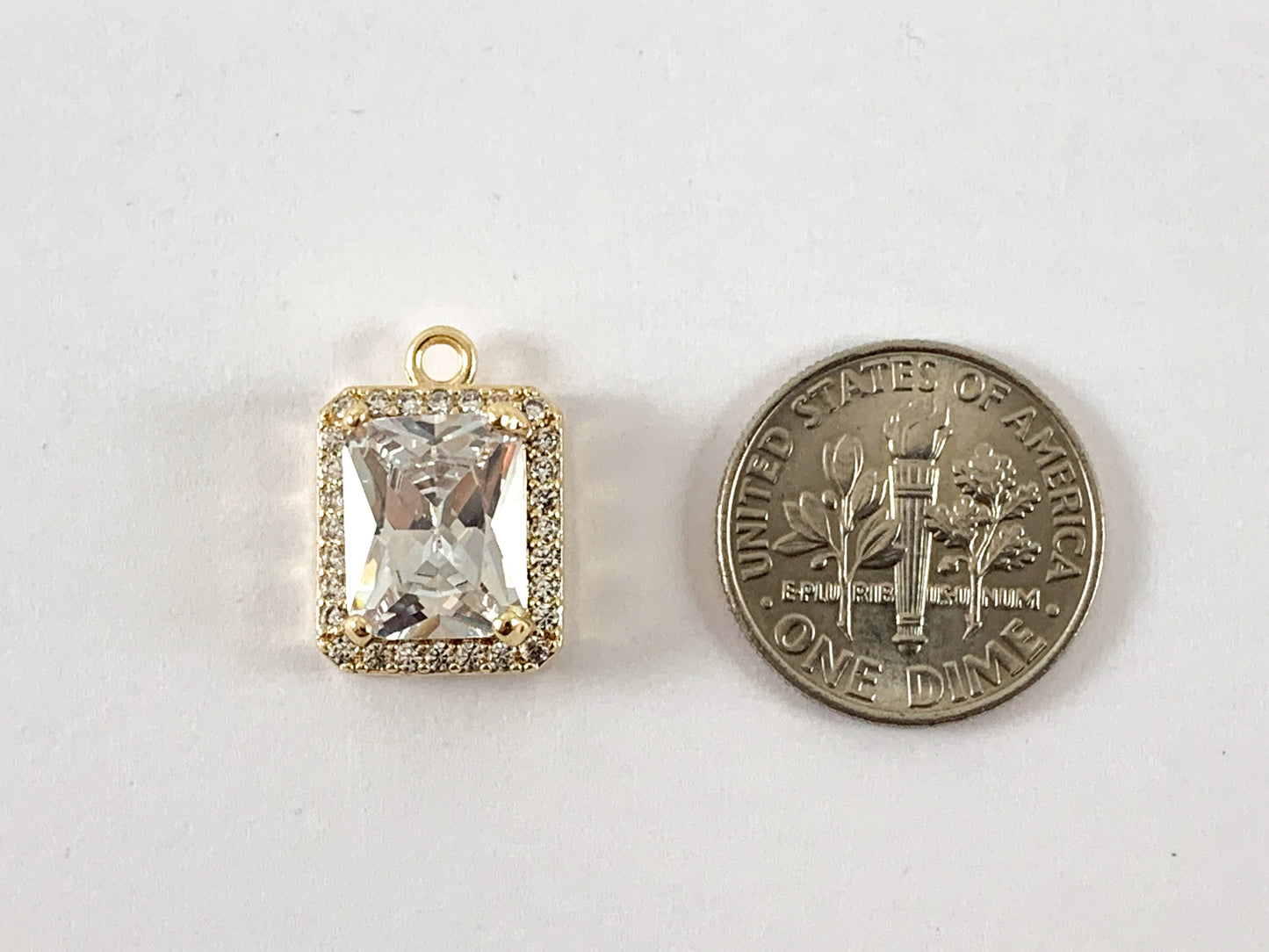 18K Gold/Silver Plated CZ Pave Rectangle Charm Over Copper 6pcs