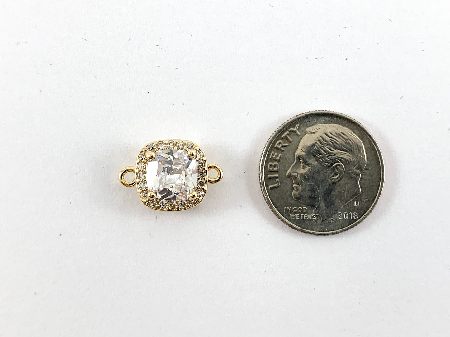 18K Gold/Silver Plated CZ Pave Square Connector Over Copper 6pcs