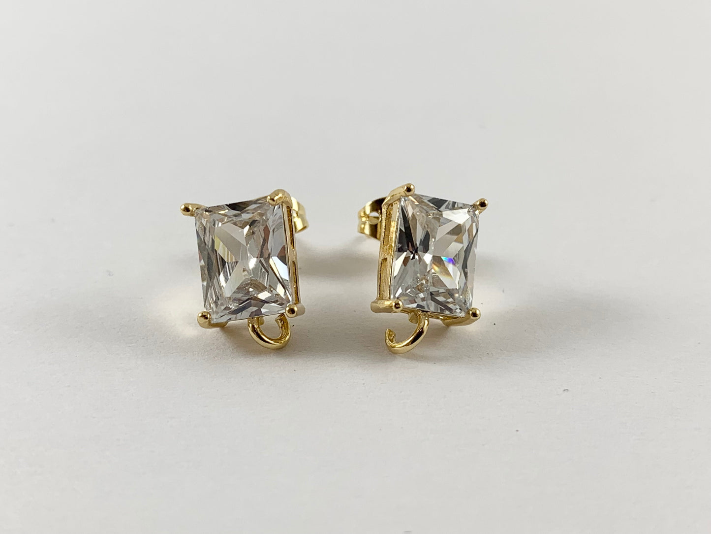 Real 18K Gold Plated Pave Rectangle Earring Stud Component Over Copper 5pairs