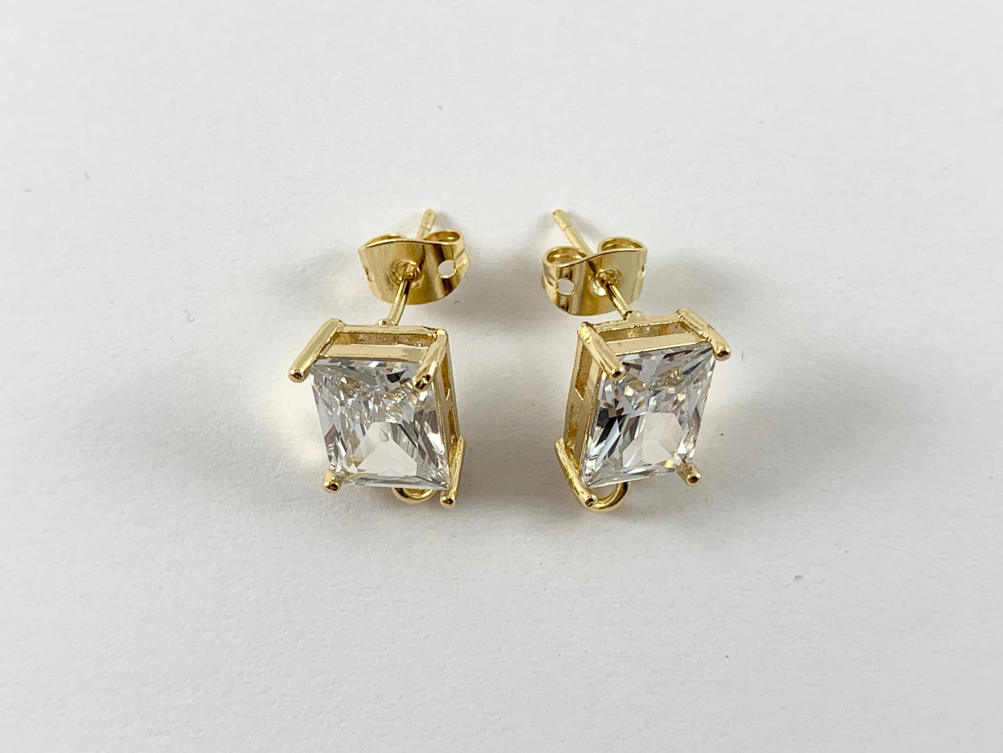 Real 18K Gold Plated Pave Rectangle Earring Stud Component Over Copper 5pairs