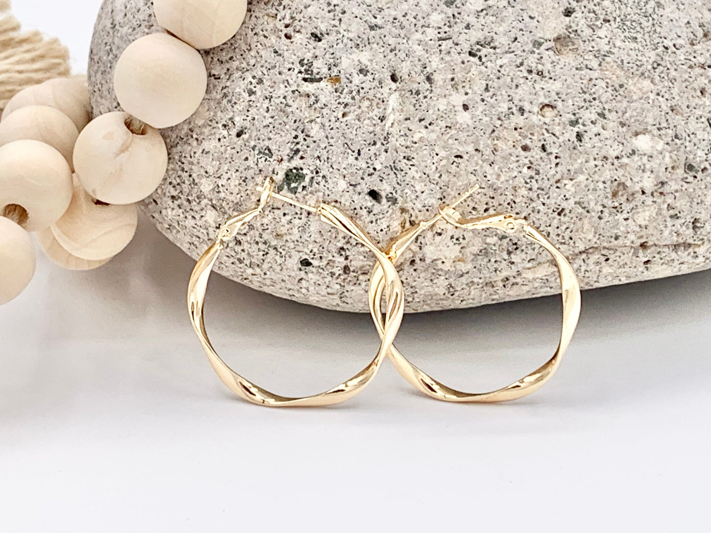 Gold Silver Wavy Ribboned Earring Hoops in 18K Gold or Silver Plated Twisted Ribbon Wavy Hoop Earring Over Copper 3 pairs