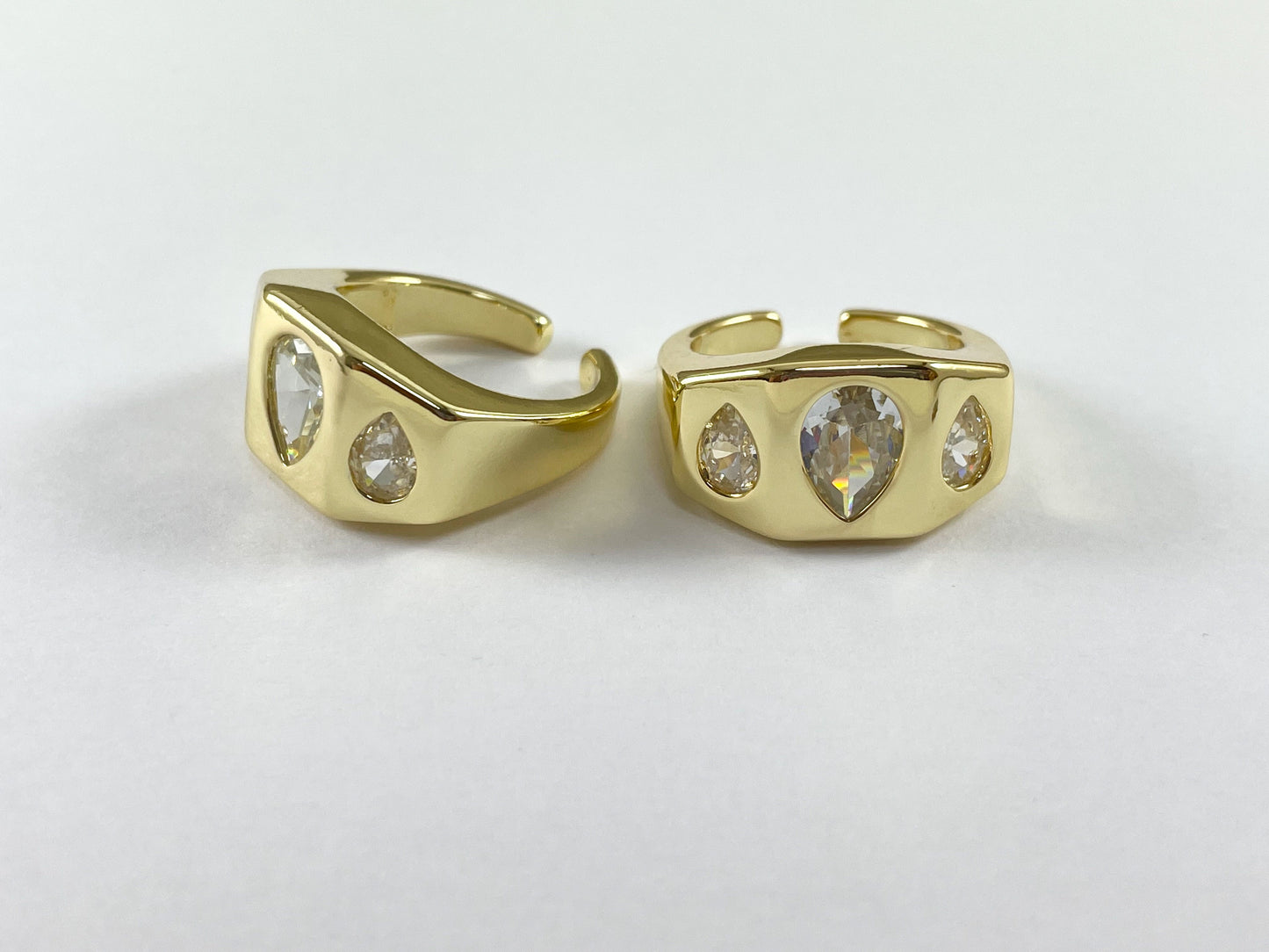 18K Gold Plated Thick CZ Pave Teardrop Signet Ring 4pcs