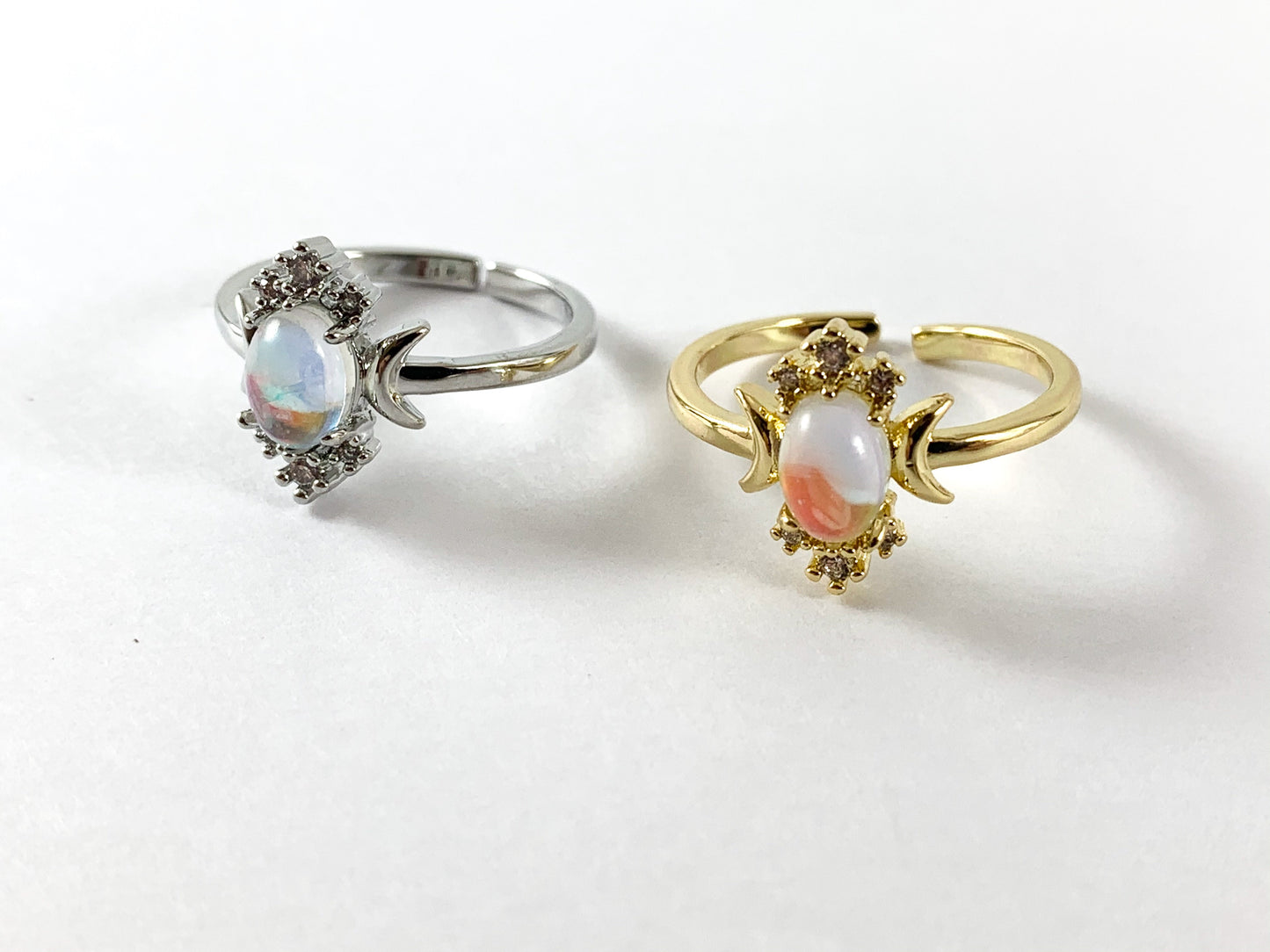 18K Real Gold/Platinum Plated CZ Pave AB Moon Star Ring 4pcs