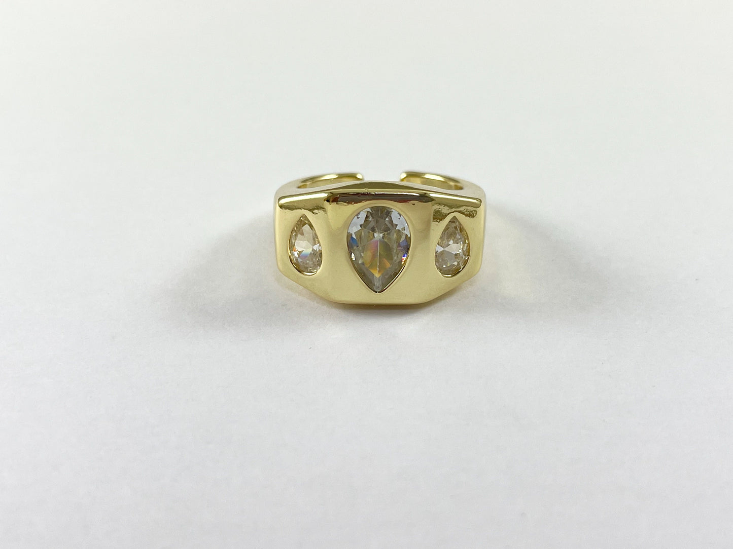 18K Gold Plated Thick CZ Pave Teardrop Signet Ring 4pcs