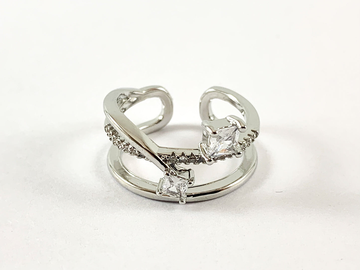 Real 18K Gold and Platinum Plated CZ Pave Adjustable Ring 4pcs