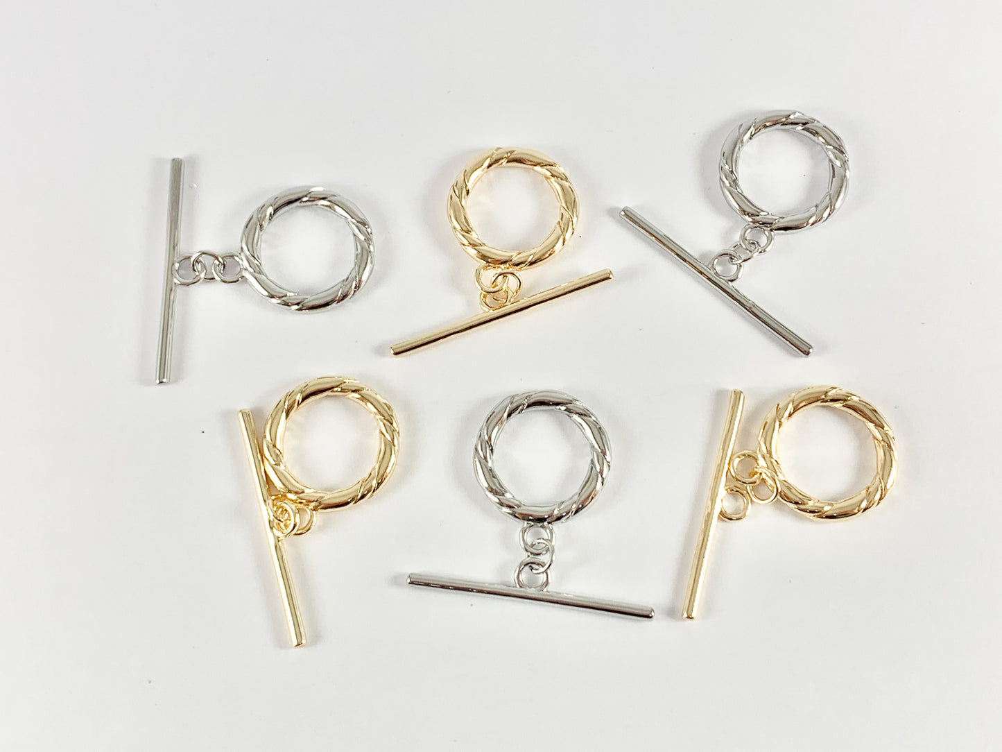 Toggle Clasp Findings Gold Silver Twisted Roped Toggle Clasps 20mm in 18K Gold or Silver Plated Copper 8 sets