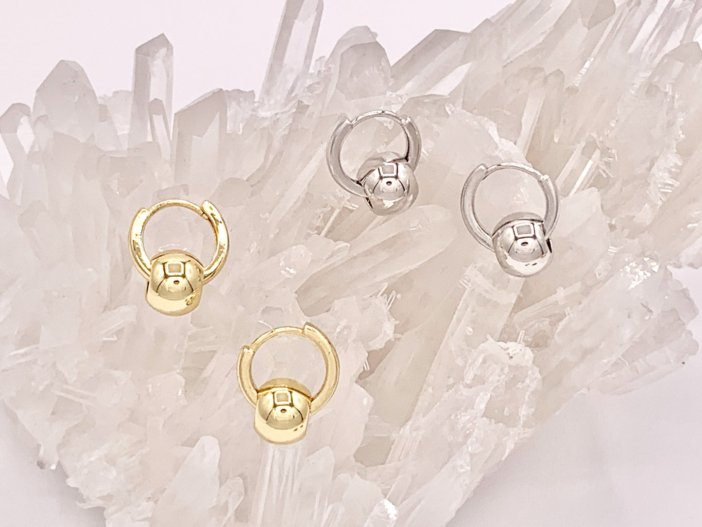 Real Gold/Platinum 18K Plated High Polished Large Hole Bead Dangle Earring Huggies 3 pairs