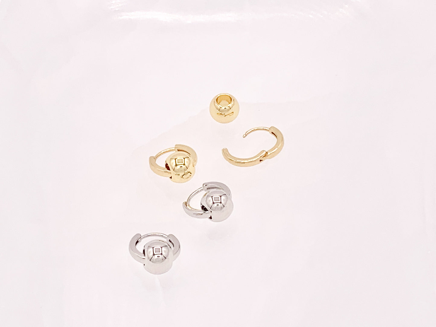 Real Gold/Platinum 18K Plated High Polished Large Hole Bead Dangle Earring Huggies 3 pairs