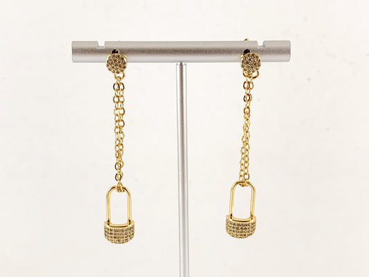 Real Gold/Platinum 18K Plated CZ Pave Safety Pin Dangle Earring 2pairs